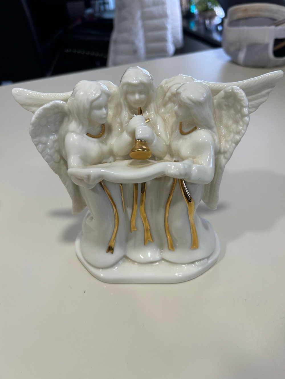 Mikasa White and Gold Trio Angel Ceramic Figurine